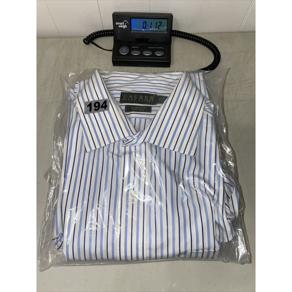 Polo Ralph Lauren Shirt Men's 17 1/2 36/37 Blue Striped Classic Fit Button Up‎ - Picture 11 of 11